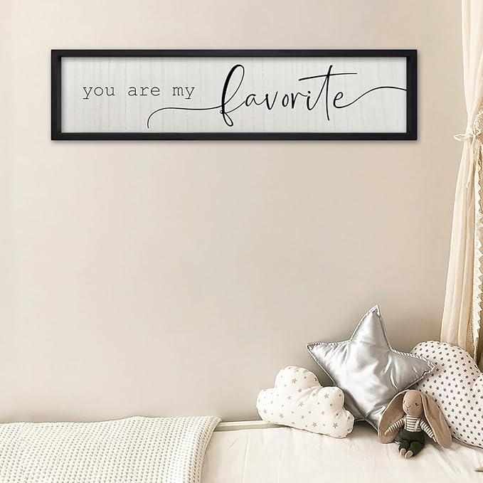 ZZJJHYWGQ Master Bedroom Above Bed Wall Decor You Are My Favorite Sign Art 32"×8" Love Theme Farmhouse Couples Over Bed Love Quotes Modren Romantic Horizontal Wood Framed Wall Art (Black)