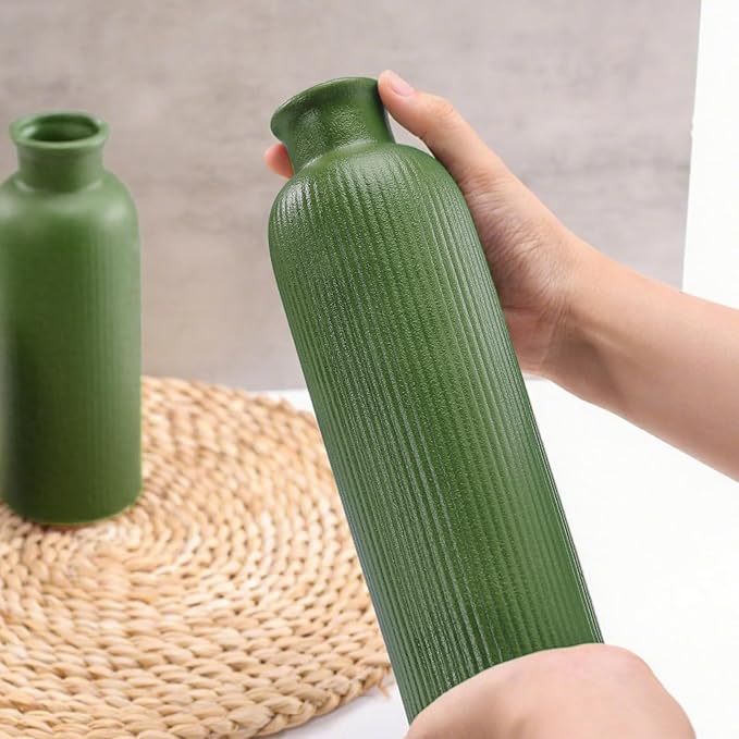 Small Sage Green Ceramic Vase Set of 3, Boho Modern Flower Vase Room Decor, Farmhouse Decor, Vases for Your Kitchen, Bathroom, Bedroom, Living Room, Office&Shelf Centerpiece Table Decorations