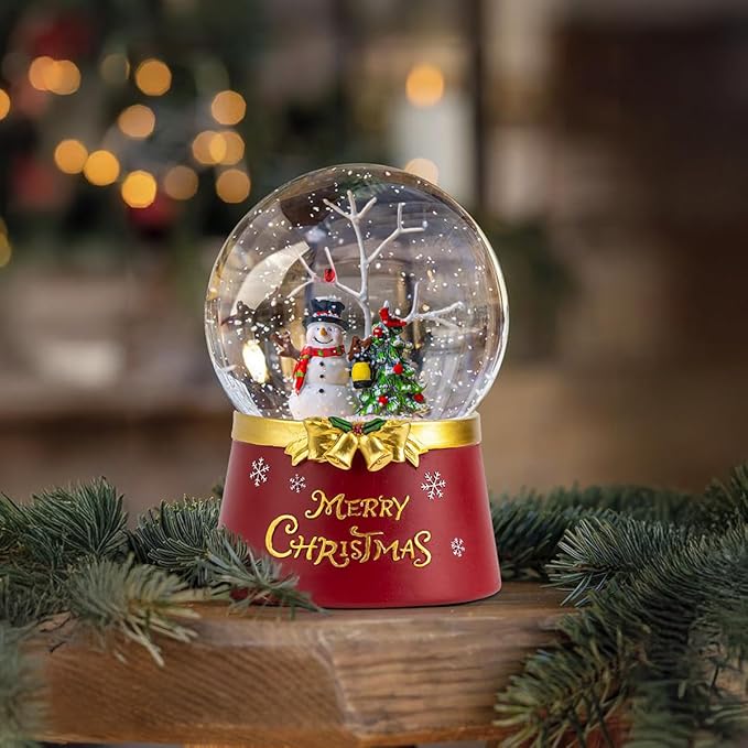 Christmas Snow Globe Lantern Water Glittering Snowman Crown with Music & Timer, USB Lined/Battery Operated Lighted Water Lantern for Christmas Festival Decoration Gifts