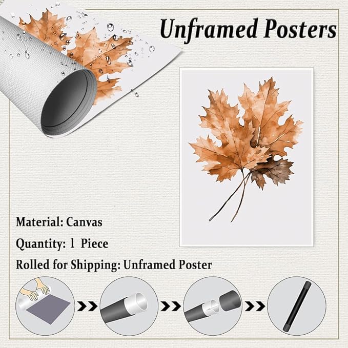 Maple Leaves Canvas Print Posters Watercolor Autumn Leaf Wall Art Poster Fall Rustic Autumn Art Halloween Wall Art Fall Home Decor 11x14 Unframed