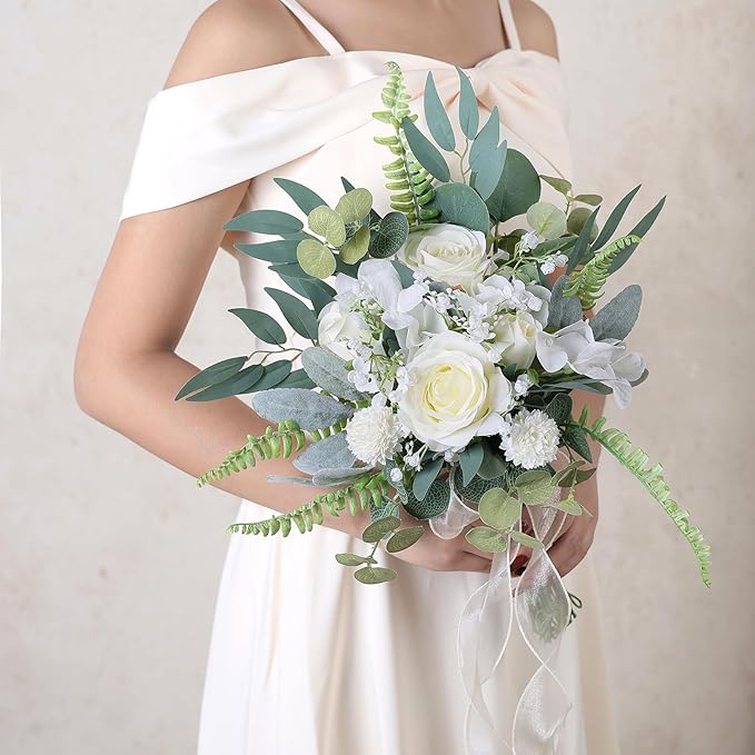 YXZZWL Artificial Greenery Stems Box Set,65 Pcs with 8 Kinds of Faux Greenery Branches Fake Eucalyptus for Wedding DIY Bouquets Floral Arrangement Table Centerpieces (Dusty Green & White)