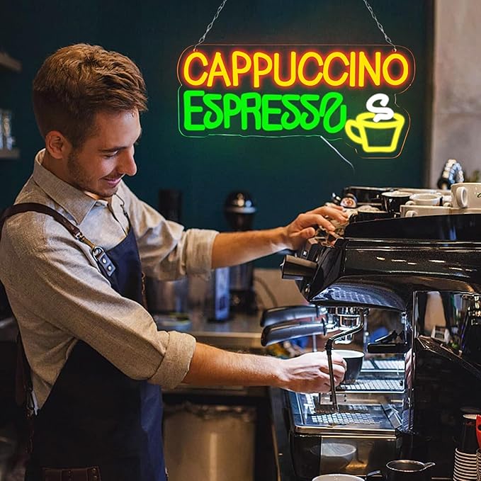 Balanar Cappuccino Espresso Neon Signs Beer Bar Sign Led Lights for Coffee Bar Wall Decor Bistro Cafe Shop Man Cave Party Christmas Gift 16.1 * 7.7inch