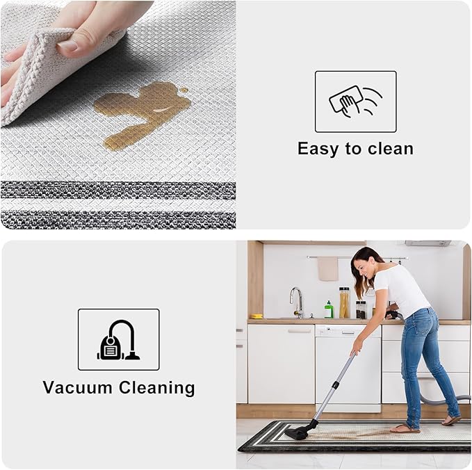 KIMODE Anti Fatigue Kitchen Mat for Floor, 20"x47"+20"x32" Kitchen Rugs Set of 2, Non Slip Kitchen Floor Mats Cushioned, Comfort Mats for Kitchen Floor, Sink, Laundry, Office, Desk Black and White