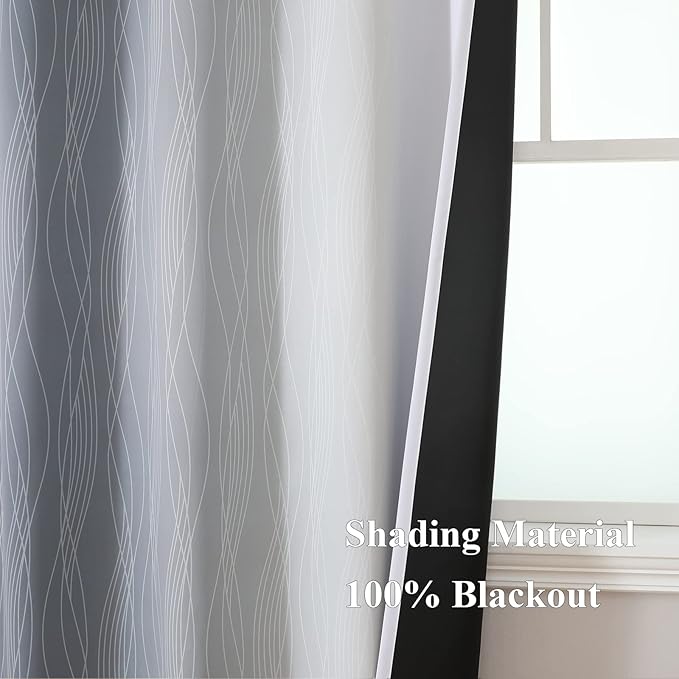 Estelar Textiler Full Room Darkening Greyish White and Grey Blackout Curtains 63 Inch Length 2 Panels Set, Ombre Thermal Insulated Full Light Blocking Grommet Gray Blackout Drapes for Bedroom, 42Wx63L