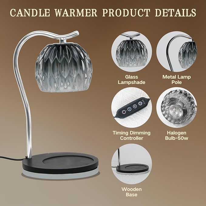 GEEZO Fragrance Candle Warmer Lamp,Electric Candle Warmer with Timer & Dimmer,Mom Christmas Birthday Gifts for Women, House Warming Gifts New Home Bedroom Decor