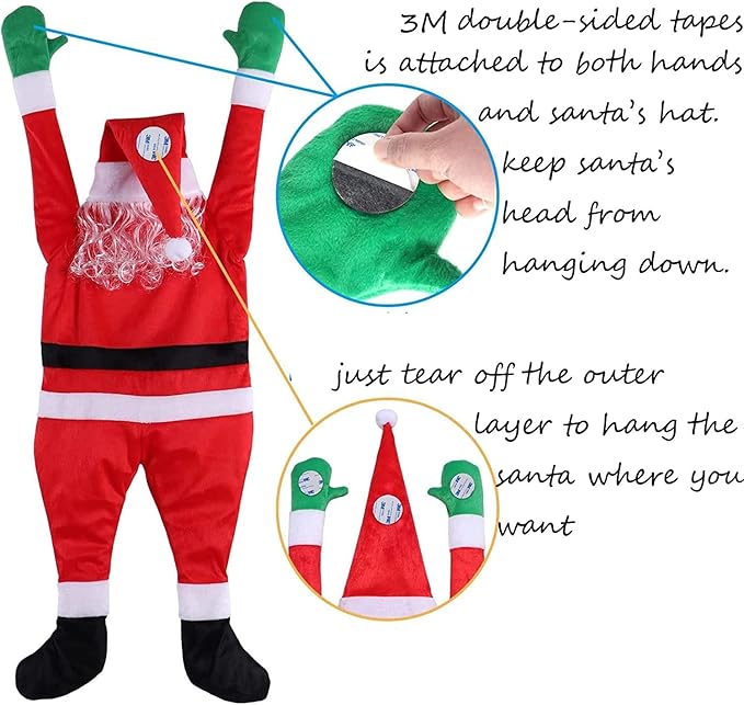 The Gutter Roof 5.5 Ft Large Hanging Santa Claus Decoration - 66.6'' Christmas Ornaments, Outdoor/Indoor Yard & Home Wall Decor (170 cm)