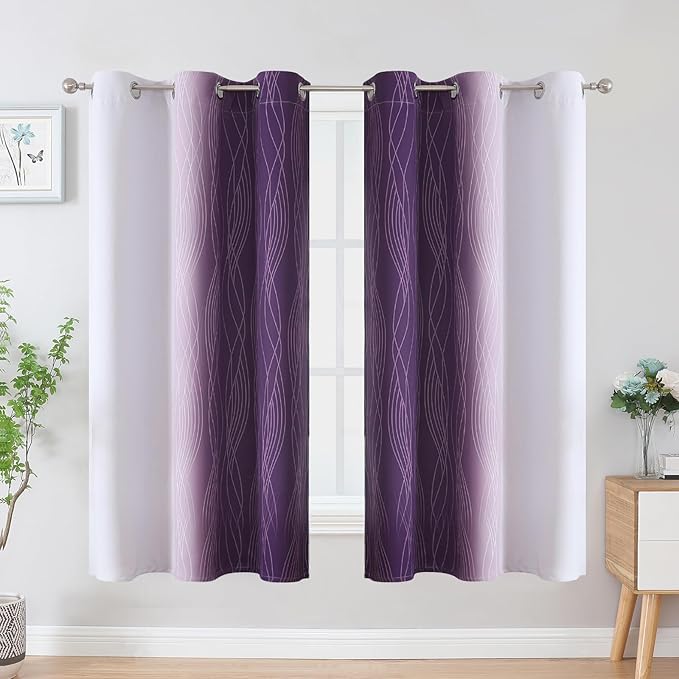 Estelar Textiler Purple and Greyish White Blackout Curtains & Drapes for Bedroom, Thermal Insulated Ombre Blackout Drapes, Room Darkening Energy Saving Curtains for Living Room, 42Wx63L, 2 Panels
