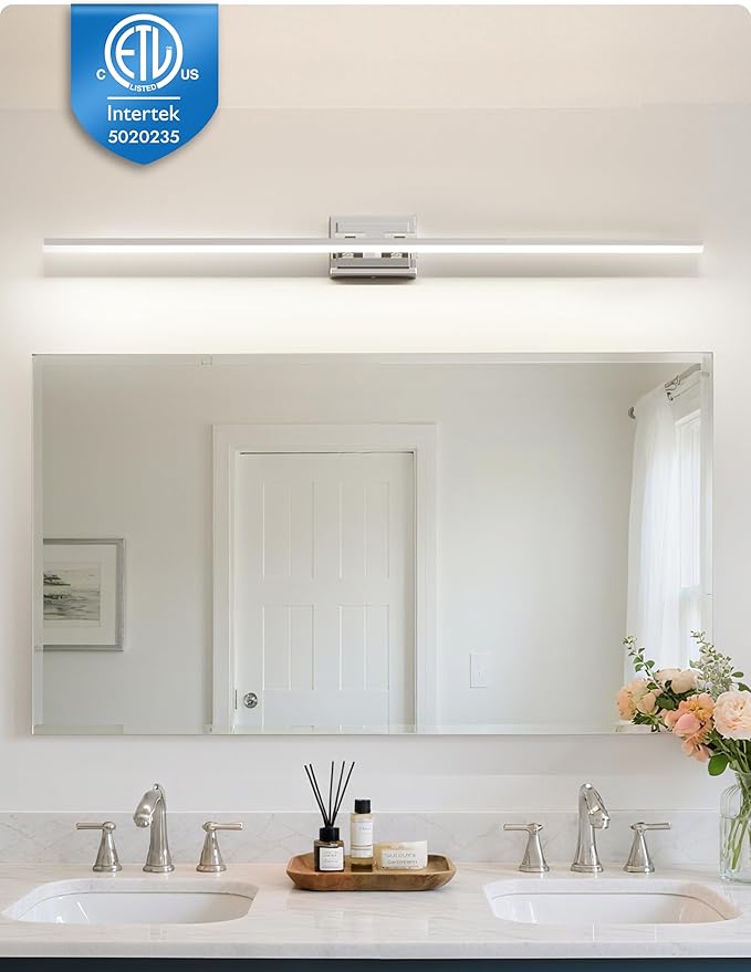 NIORSUN 48 Inch Modern Bathroom Light Fixture, 30W 5CCT Dimmable LED Chrome Bathroom Vanity Lights Over Mirror, Vanity Lights for Bathrooms Restroom Mirror- ETL Certified