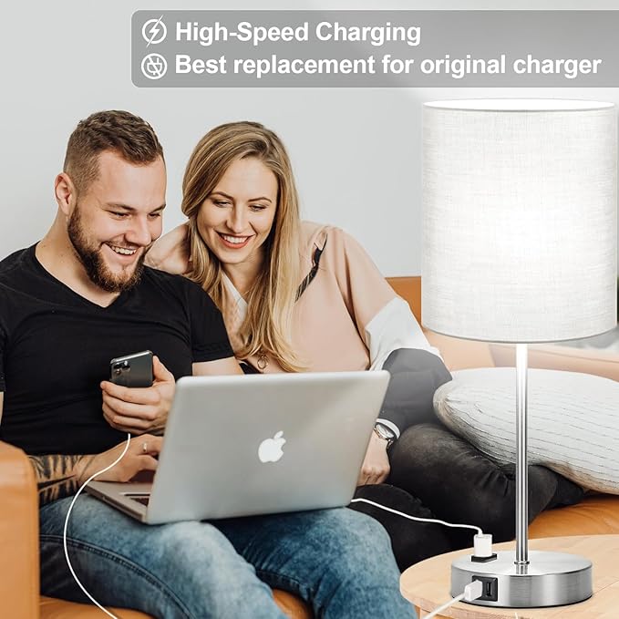 ๐ฎ๐ฌ๐ฎ๐ฏ ๐ก๐๐ช Set of 2 Touch Grey Table Lamps with 2 USB Ports & AC Outlet, 3-Way Dimmable Bedside Nightstand Lamps for Bedroom Living Room Nursery, 800 Lumens 5000K Daylight Bulbs Included