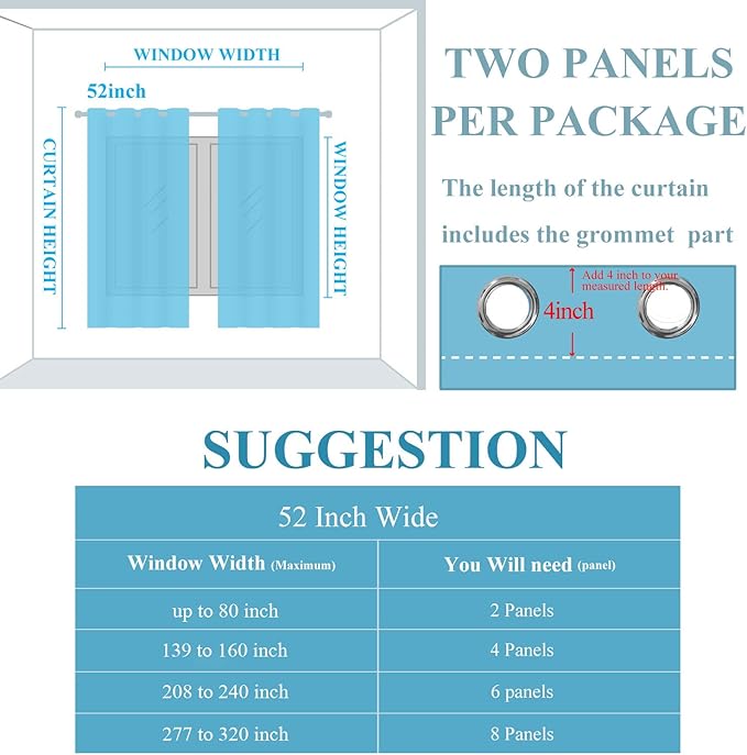 Estelar Textiler Stone Blue and Greyish White Blackout Curtains 45 Inch Length 2 Panels, Light Blocking Gradient Drapes for Kitchen, Thermal Insulated Grommet Ombre Curtains for Bathroom,52Wx45L