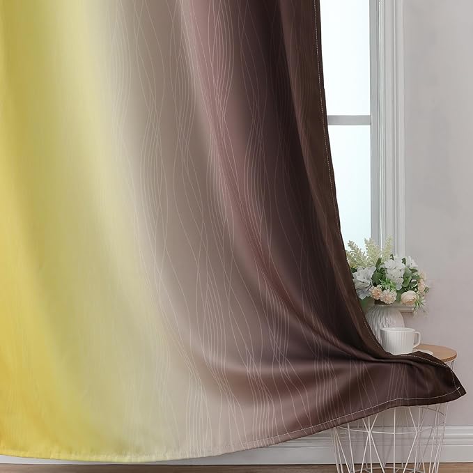 Estelar Textiler Brown and Yellow Gradient Blackout Curtains for Bedroom, Thermal Insulated Ombre Blackout Drapes, Full Light Blocking Energy Saving Curtains for Living Room, 52Wx96L, 2 Panels