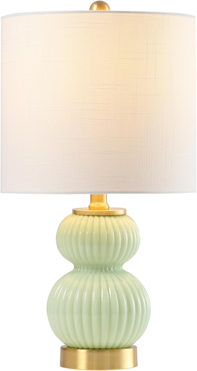 JONATHAN Y JYL1099F Daphne 20" Contemporary Transitional Metal/Glass Ribbed Gourd LED Table Lamp Bedroom, Living Room, Office, Dining Room, Mint Green/Brass Gold