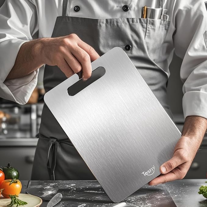 New Titanium Cutting Board - 100% Pure Titanium Cutting Boards For Kitchen,Easy to clean,Double-sided food-grade Cutting Board For Cutting Meats, Fruits And Vegetables (Large)