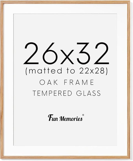 Oak Wood Frame - 26x32 Picture Frame with Tempered Glass & Mat for 22x28 (Natural Oak Color, 1 Pack)