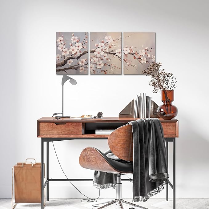 AoArtWZ Plum Flowers Canvas Wall Art Farmhouse Pictures Painting Elegant Floral Blossom Prints Artwork for Bedroom Wall Decor Framed