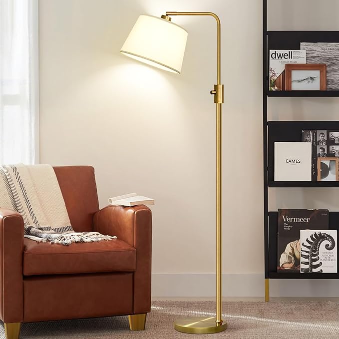 Nintiue Dimmable Floor Lamp, 1000 LM LED Edison Bulb Included, Arc Floor Lamps for Living Room Modern Standing Lamp Tall Lamps for Living Room Bedroom-Brass