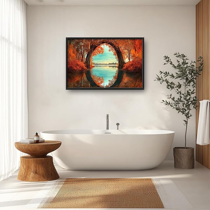 Olivine Autumn Wall Art, Tree Pictures Wall Decor, Autumn Forest Painting, Nature Landscape Canvas Prints, Framed Artwork for Bathroom Bedroom Living Room Office Home Decoration 36"x24"