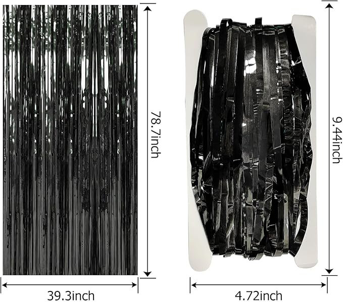 20 Pack Foil Curtain Backdrop Black Metallic Tinsel Foil Fringe Curtains Photo Booth Props for Birthday Wedding Engagement Baby Shower Bachelorette Christmas Holiday Celebration Party Decorations