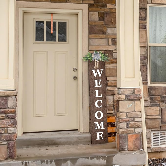 Outdoor Welcome Sign for Front Door Standing 47"X8" Large Farmhouse Wood Framed Tall Leaner Vertical Decor Rustic Home Outside Welcome Sign for Front Porch Decoration (Wood)