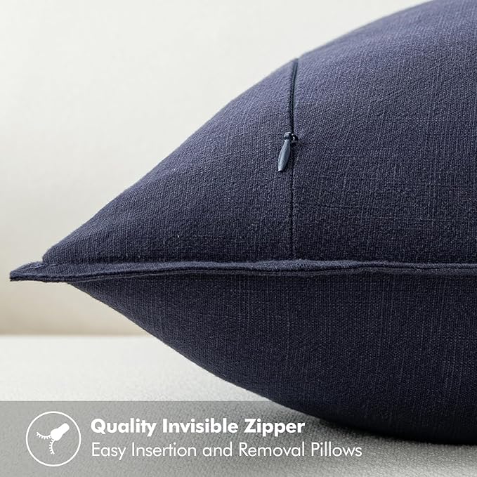 MIULEE Decorative Linen Euro Sham Pillow Covers 22x22 Inch Navy Boho Farmhouse Neutral Couch Throw Pillows for Bed Pack of 2 Accent Modern Pillowcase Summer Sofa Livingroom Home Decor