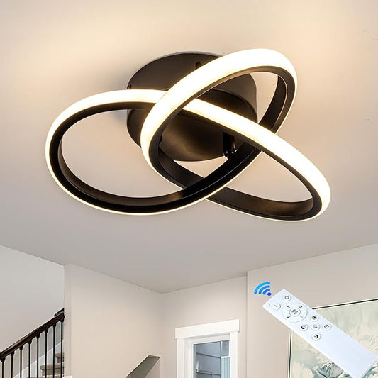 10 Inch Modern Ceiling Light, 24W LED Dimmable Ceiling Light with Remote Control, 3000-6000K Color Temperature Adjustable, Balck Small Chandelier for Bedroom, Entryway, Hallway, Kitchen