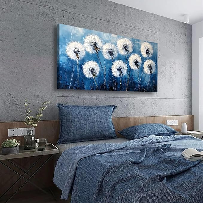White Flower Pictures Canvas Wall Art for Living room Office Bedroom Wall Decor,Abstract Wall Art Print Modern Noble Blowball Oil Painting Artwork Waterproof Ready to Hang-20x40inch