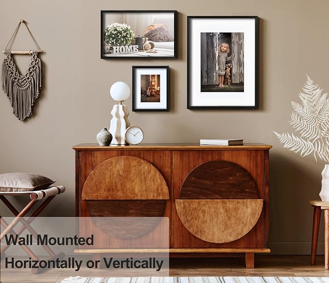 Yaetm 12x16 Black Picture Frame with Mat for 8.5x11 Set of 4, Solid Wood Frame 12 x 16 for Photos, Posters & Art Prints, Horizontal and Vertical Wall Mount (4 pack, Anthracite Black)