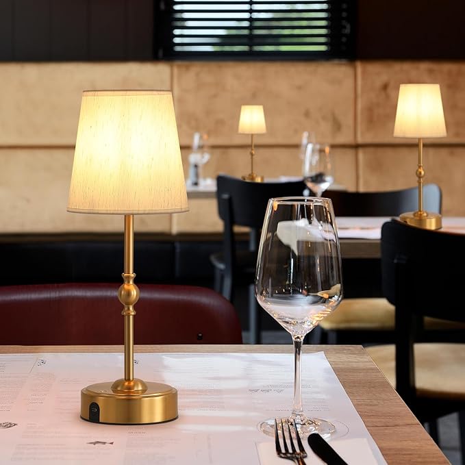 Cordless Rechargeable LED Table Lamp with Dimmer,Nightstand Lamp with USB Port,Antique Brass Portables Outdoor Lamp, Battery Operated Lamp for Patio Bedroom Bedside Balcony Camping Bar RV