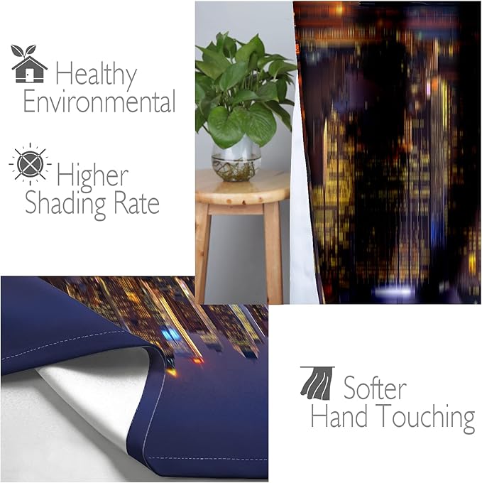 Jekeno City Landscape Blackout Curtains New York Manhattan Midnight Cityscape Ocean Reflection by The Coast Scenery Urban Decor for Bedroom Living Room Grommet Window Drapes 2 Panel Set, 52"x84"