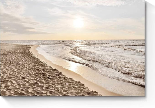 Ocean Sunset Canvas Wall Art: Tropical Sands Beach Artwork Nature Sea Waves Picture Contemporary Large Coastal Seaside Scenery Seascape Painting Prints for Bathroom Living Room Office