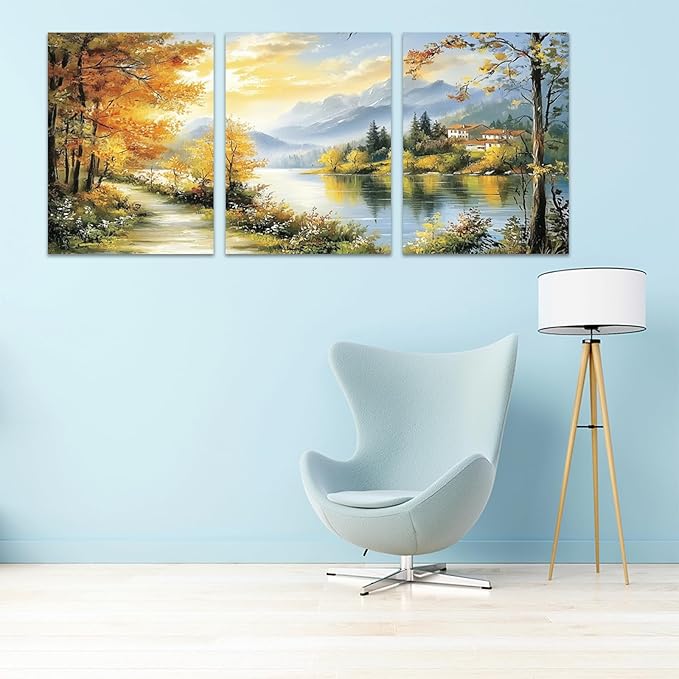 3 Piece Framed Canvas Wall Art Prints Paintings Wall Art for Living Room Large Size Wall Decor for Office Landscapes Modern Wall Decor Landscape Home Decor(48" Wx24 H)