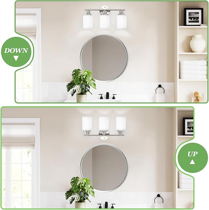 3-Light Bathroom Light Fixtures, Vanity Lights for Mirror with Textured Milky White Glass Shade, Modern Kitchen Light Fixtures Wall Sconce Light - E26 Base - Brushed Nickel