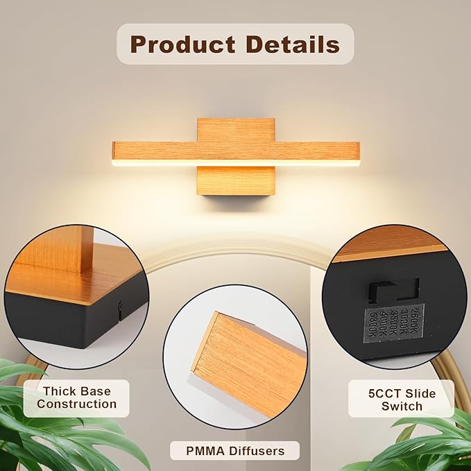 Joossnwell Vanity Light for Bathroom Light Fixtures Dimmable 5CCT Gold and Black Vanity Lights Bar Modern Bathroom Lighting Over Mirror 15.75 Inch Bath Light ETL Certificated