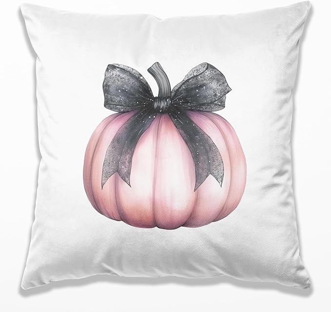 Coquette Pink Pumpkin Black Bow Fall Pillow Covers 18x18, Preppy Fall Decor, Pink Girly Pumpkin Autumn Decorative Throw Pillow Covers for Girls Room Home Dorm Bedroom Living Room