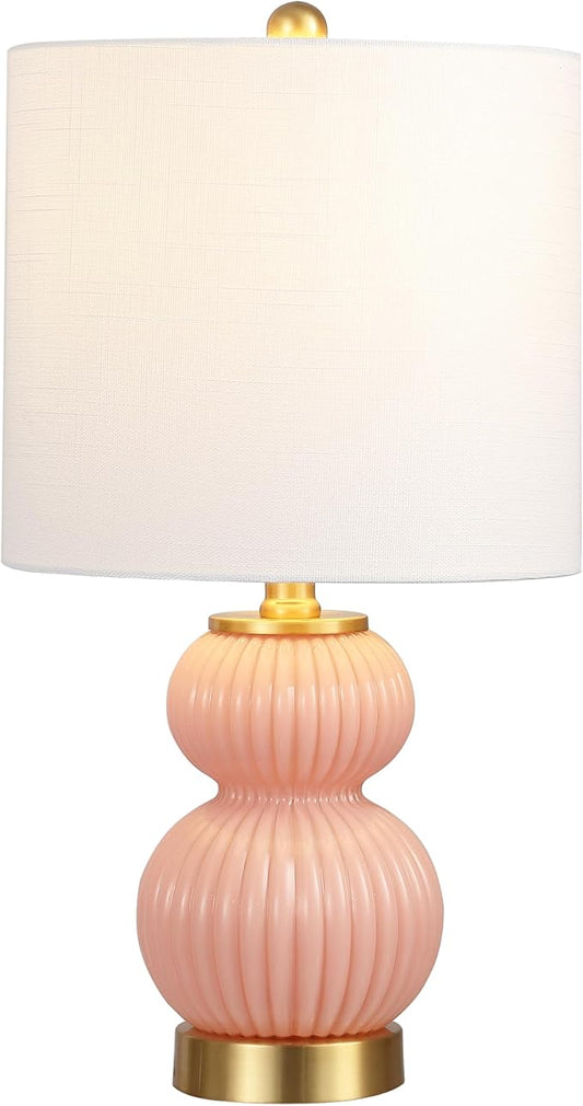 JONATHAN Y JYL1099B Daphne 20" Contemporary Transitional Metal/Glass Ribbed Gourd LED Table Lamp Bedroom, Living Room, Office, Dining Room, Pink/Brass Gold