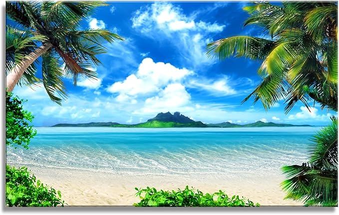 DZL Art S72781 Canvas Wall Art Ocean Waves Coconut Trees on Sands Beach Seascape Scenery Painting Nature Picture for Bedroom Home Office Wall Decor