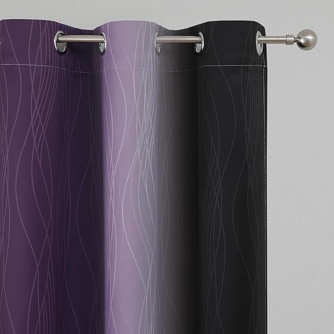 Estelar Textiler Purple and Black Ombre Blackout Curtains 45 Inch Length, Full Room Darkening Gradient Drapes for Kitchen, Thermal Insulated Grommet Curtains for Short Window, 42Wx45L,2 Panels