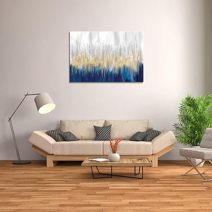XXMWallArt FC3181 Abstract Wall Art Gold and Blue Canvas painting Artwork Painting Print for Living Room Bedroom Kitchen Home and Office Wall Decor