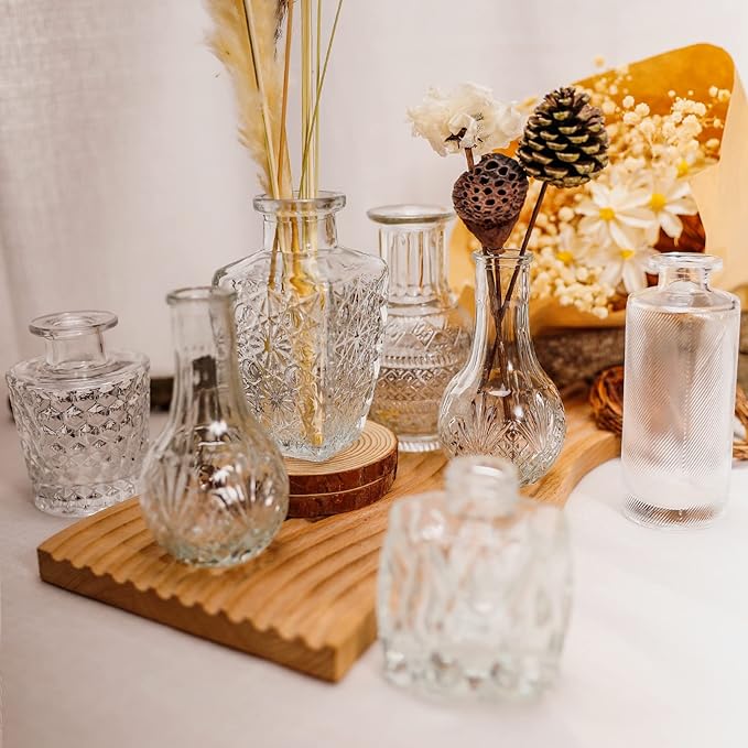 Arme 16Pcs Glass Bud Vase Set,Small Flower Vase for Centerpieces,Clear Bud Vases in Bulk, Mini Vintage Vase for Rustic Wedding Decorations