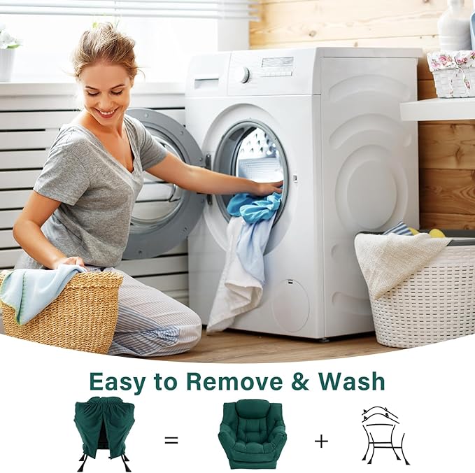 Modern Lazy Chair with Folding Footrest, Lounge Accent Reading Chair (Dark Green)