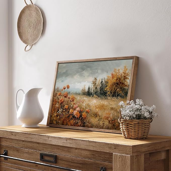 uniro Vintage Fall Landscape Wall Art Prints, Farmhouse Wall Decor Fall Wildflower Wall Painting Canvas Prints, Antique Autumn Nature Scenery Decor, Countryside Painting Picture Artwork for Bedroom Bathroom Kitchen decor ( 8" x 10"-UNFRAMED)