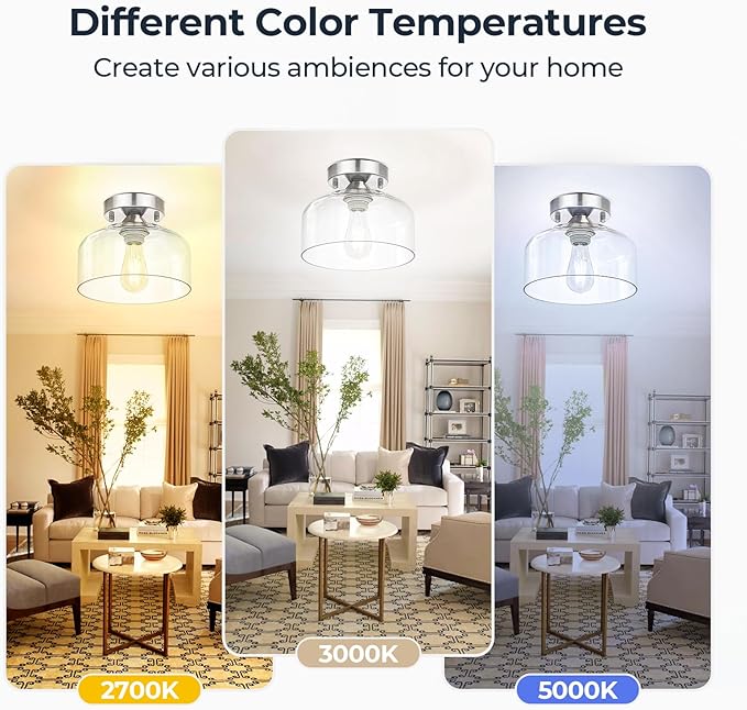 Semi Flush Mount Ceiling Light Silver, Clear Glass Pendant Lamp Shade, Modern Farmhouse Light Fixture for Hallway Corridor Kitchen Entryway Bedroom, Bulb Not Included