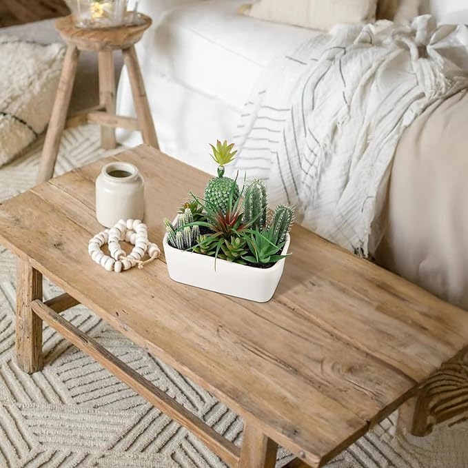 Artificial Succulents Plants in Ceramic Planter, Assorted Green Fake Plants in White Pots, Fake Succulents Plants Artificial with Ceramic Potted for Bathroom Home Office Living Room Table Decor