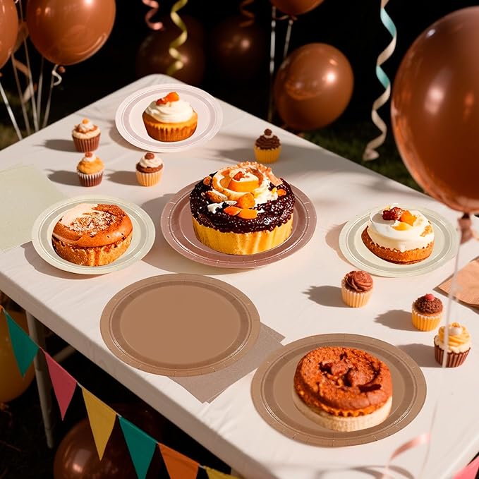 180Pcs Brown Paper Plates Party Supplies Boho Paper Plates and Napkins Serve 60 Disposable Tableware Set for Birthday Party Decorations Game Day Family School Holiday Sports Events