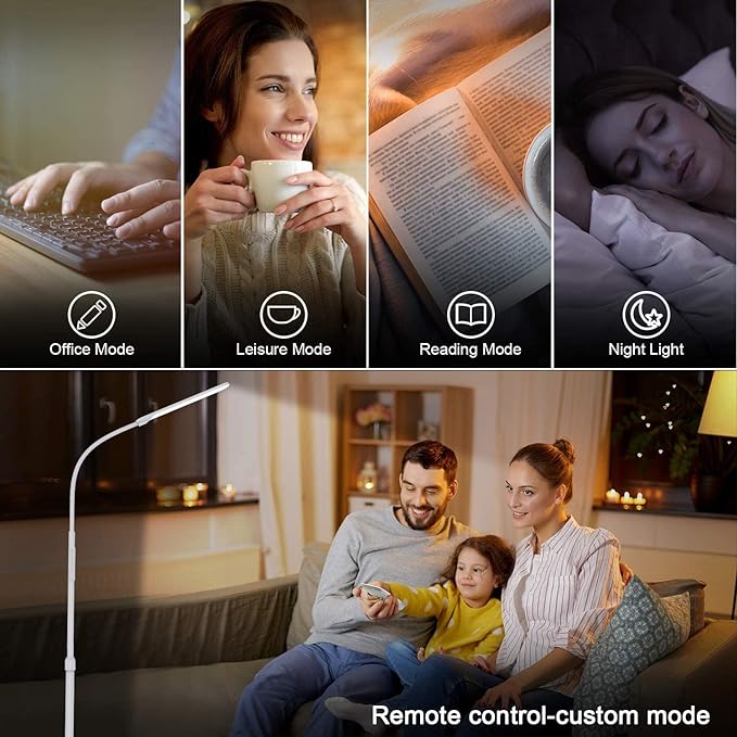 NXONE Led Floor Lamp,Modern Reading Adjustable Standing Height 4 Colors and Stepless Brightness Work Lamp for Living Room Bedroom Reading, White
