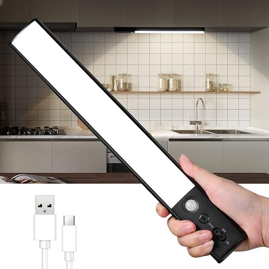 YELKO Motion Sen SOR Under Cabinet Light, 100LEDs 4200mAh Rechargeable Battery Closet Lights, Wireless Dimmable Motion Activated Night Lights for Kitchen Wardrobe Cupboard Stairs Hallway(1Pack)