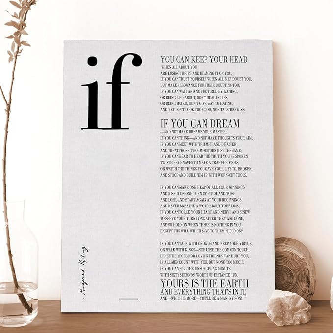 Inspirational Canvas Wall Art If Poem Positive Print Framed Painting Artwork Ready to Hang Modern Home Office Wall Decor 15x11.5 Inches