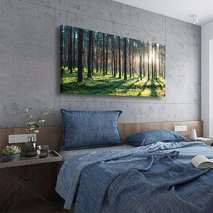 Sunshine Forest Wall Art for Living Room Bedroom Office Large Green Grassland Nature Canvas Wall Art Kitchen Pictures Modern Landscape Wall Decor Paintings Artwork Waterproof 20 * 40inch