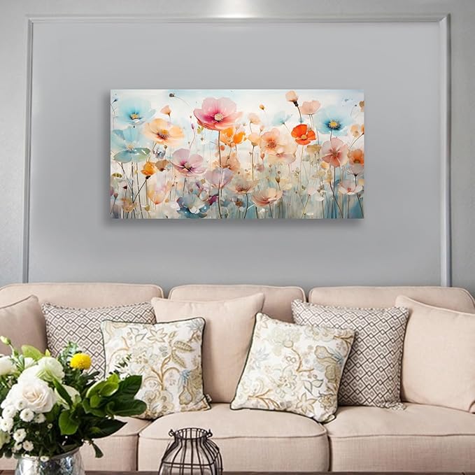 Tucai Decor Floral Canvas Wall Art Colorful Poppies Flower Painting on Canvas Artwork for Living Room Bedroom Decor 40W x 20H inches