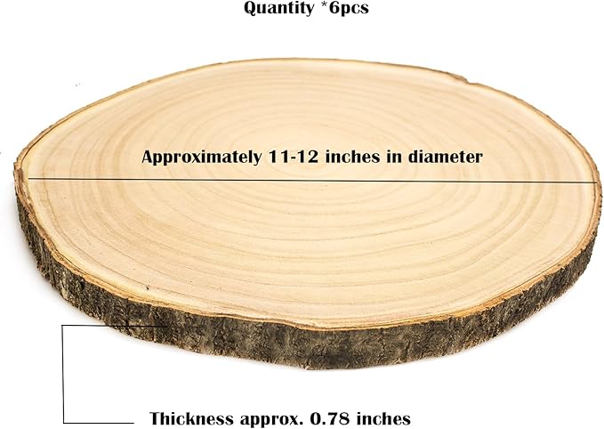 6pcs Large Wood Slices for Centerpieces 11-12 inches Wood Rounds for Tables Decor Rustic Wood Circles for DIY Crafts and Wedding Decor Round Wooden Discs Wood Slice Ornaments